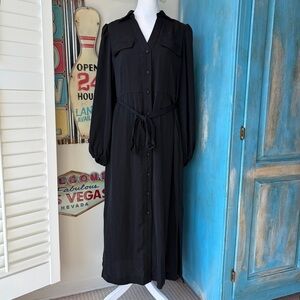 Gibson Latimer Black Long Sleeve Button Down Belted Dress